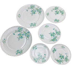 Vintage 1940s Royal Tettau Germany MCM Blue Iris Pattern Silver Trim Plate Set